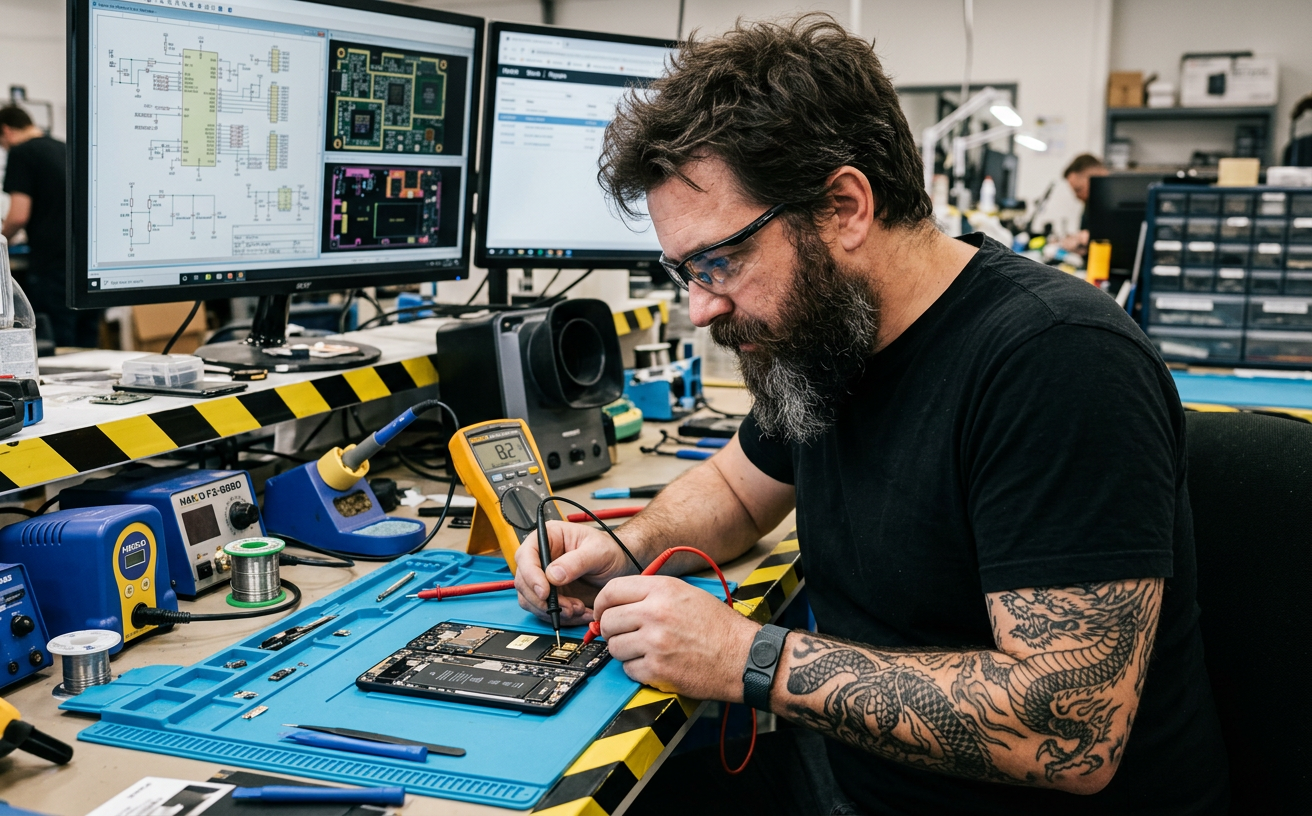 SUCU Techniker tauscht Lautsprecher und Mikrofon eines Smartphones